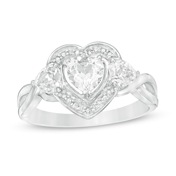 Heart-Shaped Lab-Created White Sapphire and Diamond Accent Frame Split Shank Ring in Sterling Silver Heart-Shaped Lab-Created White Sapphire and Diamond Accent Frame Split Shank Ring in Sterling Silver