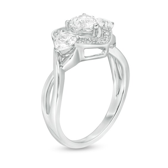 Heart-Shaped Lab-Created White Sapphire and Diamond Accent Frame Split Shank Ring in Sterling Silver Heart-Shaped Lab-Created White Sapphire and Diamond Accent Frame Split Shank Ring in Sterling Silver