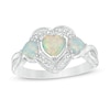 Heart-Shaped Lab-Created Opal and Diamond Accent Frame Split Shank Ring in Sterling Silver