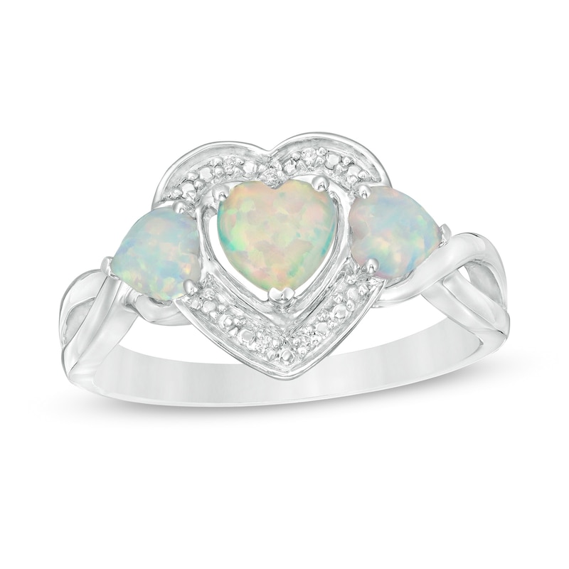 Main Image 1 of Heart-Shaped Lab-Created Opal and Diamond Accent Frame Split Shank Ring in Sterling Silver