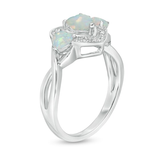 Heart-Shaped Lab-Created Opal and Diamond Accent Frame Split Shank Ring in Sterling Silver