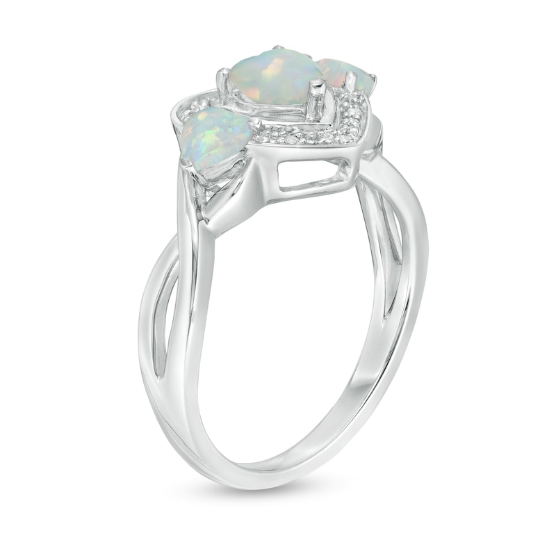 Heart-Shaped Lab-Created Opal and Diamond Accent Frame Split Shank Ring in Sterling Silver