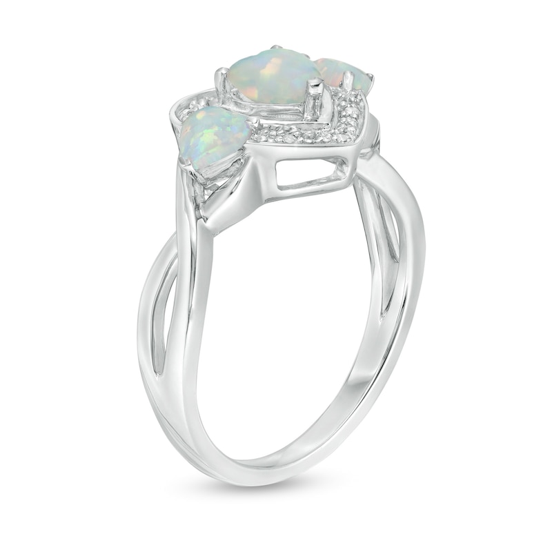 Main Image 3 of Heart-Shaped Lab-Created Opal and Diamond Accent Frame Split Shank Ring in Sterling Silver