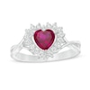 6.0mm Heart-Shaped Lab-Created Ruby and White Sapphire Shadow Frame Ring in Sterling Silver