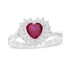 Thumbnail Image 0 of 6.0mm Heart-Shaped Lab-Created Ruby and White Sapphire Shadow Frame Ring in Sterling Silver