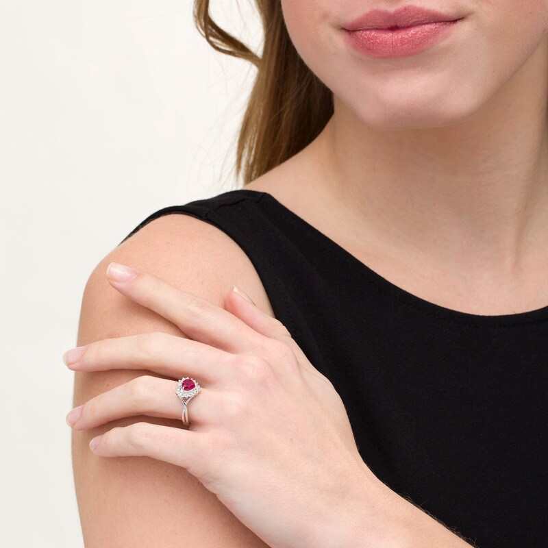 Main Image 2 of 6.0mm Heart-Shaped Lab-Created Ruby and White Sapphire Shadow Frame Ring in Sterling Silver