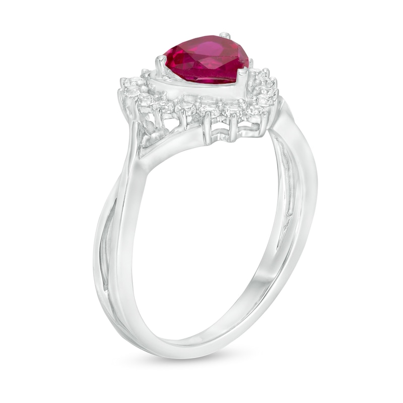 Main Image 3 of 6.0mm Heart-Shaped Lab-Created Ruby and White Sapphire Shadow Frame Ring in Sterling Silver