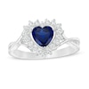 6.0mm Heart-Shaped Lab-Created Blue and White Sapphire Shadow Frame Ring in Sterling Silver