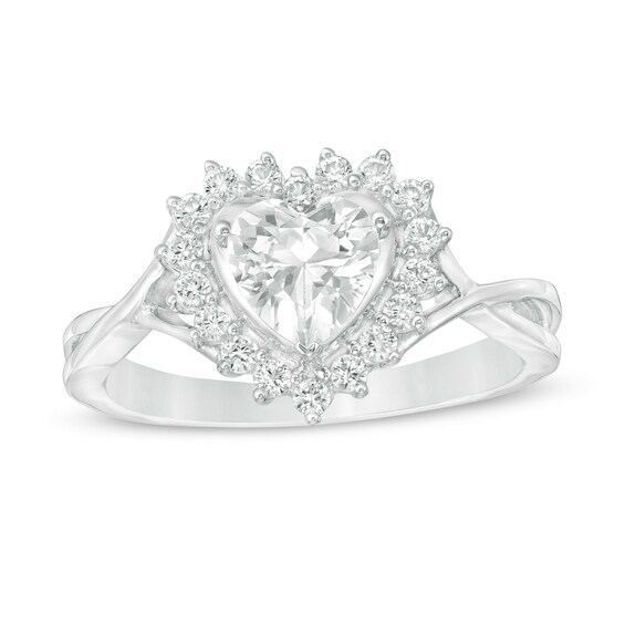 6.0mm Heart-Shaped Lab-Created White Sapphire Shadow Frame Ring in Sterling Silver 6.0mm Heart-Shaped Lab-Created White Sapphire Shadow Frame Ring in Sterling Silver