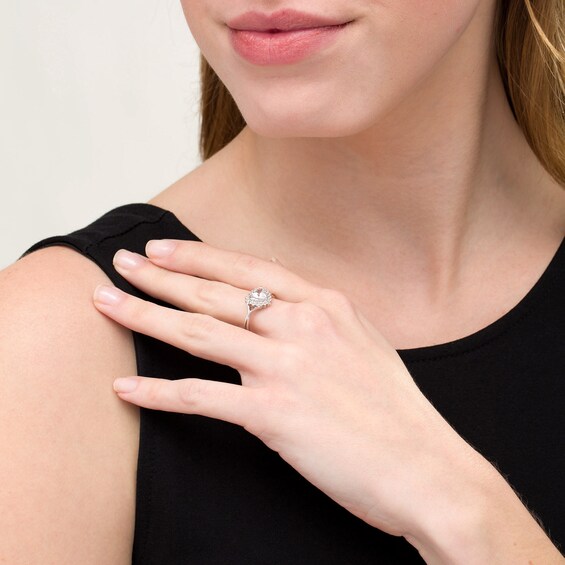 6.0mm Heart-Shaped Lab-Created White Sapphire Shadow Frame Ring in Sterling Silver 6.0mm Heart-Shaped Lab-Created White Sapphire Shadow Frame Ring in Sterling Silver