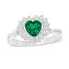 6.0mm Heart-Shaped Lab-Created Emerald and White Sapphire Shadow Frame Ring in Sterling Silver
