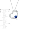 Thumbnail Image 2 of 5.0mm Blue Lab-Created Sapphire and Diamond Accent Tilted Heart Pendant in Sterling Silver