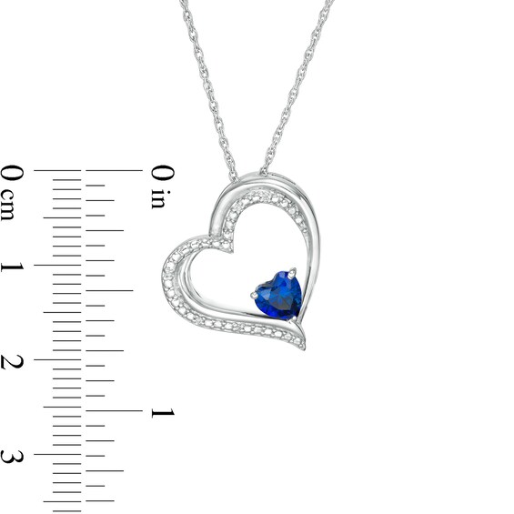 5.0mm Blue Lab-Created Sapphire and Diamond Accent Tilted Heart Pendant in Sterling Silver