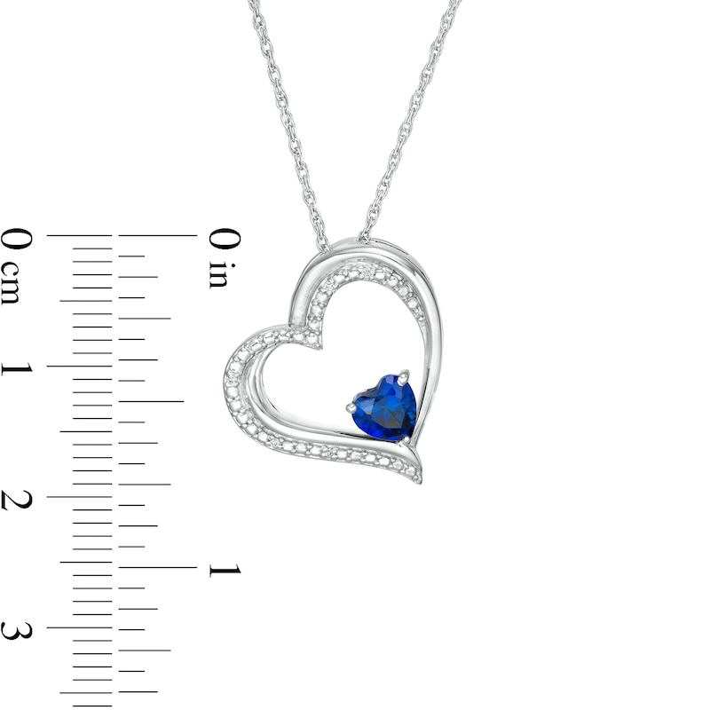 Main Image 3 of 5.0mm Blue Lab-Created Sapphire and Diamond Accent Tilted Heart Pendant in Sterling Silver