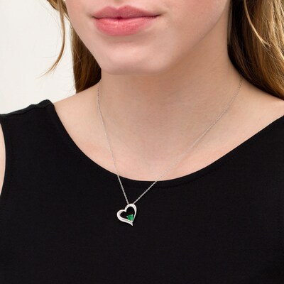 Jewel Zone US White Natural Diamond Accent Tilted Heart Pendant Necklace in 14K Gold Over Sterling Silver 