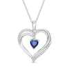 Thumbnail Image 1 of 5.0mm Lab-Created Blue Sapphire and Diamond Accent Heart Pendant in Sterling Silver