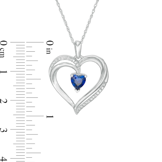5.0mm Lab-Created Blue Sapphire and Diamond Accent Heart Pendant in Sterling Silver