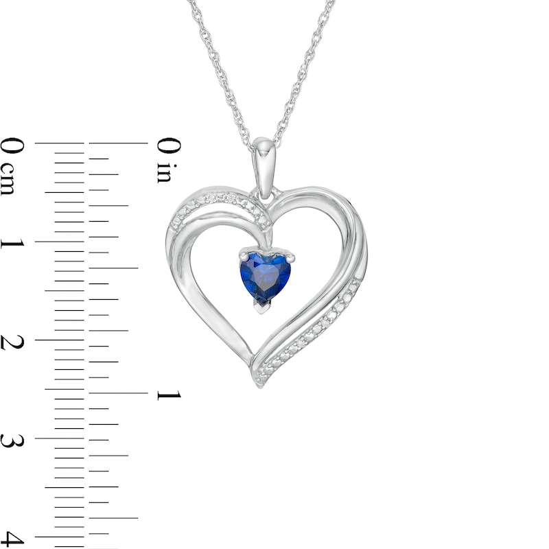 Main Image 3 of 5.0mm Lab-Created Blue Sapphire and Diamond Accent Heart Pendant in Sterling Silver