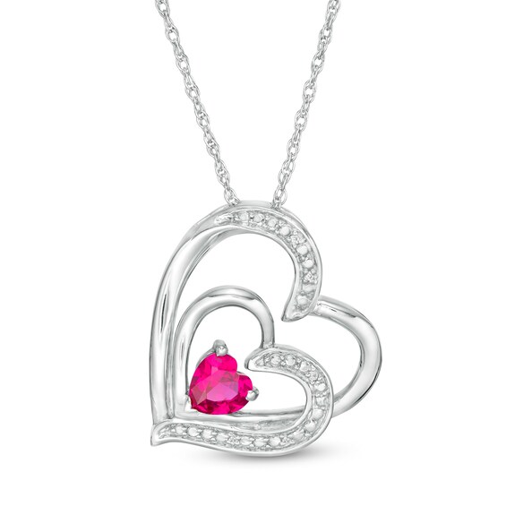 5.0mm Lab-Created Ruby and Diamond Accent Double Tilted Heart Pendant in Sterling Silver 5.0mm Lab-Created Ruby and Diamond Accent Double Tilted Heart Pendant in Sterling Silver