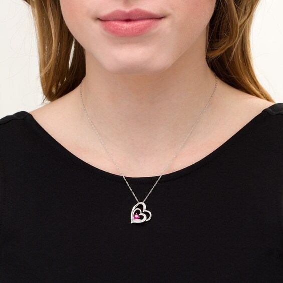5.0mm Lab-Created Ruby and Diamond Accent Double Tilted Heart Pendant in Sterling Silver 5.0mm Lab-Created Ruby and Diamond Accent Double Tilted Heart Pendant in Sterling Silver