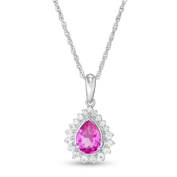 Pear-Shaped Lab-Created Pink and White Sapphire Shadow Frame Pendant in Sterling Silver Pear-Shaped Lab-Created Pink and White Sapphire Shadow Frame Pendant in Sterling Silver