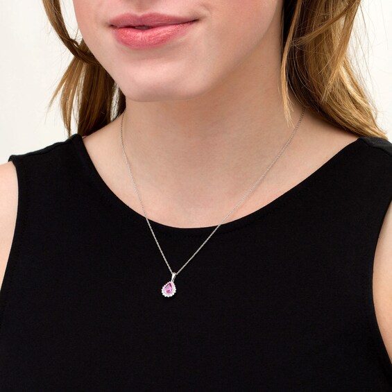 Pear-Shaped Lab-Created Pink and White Sapphire Shadow Frame Pendant in Sterling Silver Pear-Shaped Lab-Created Pink and White Sapphire Shadow Frame Pendant in Sterling Silver