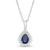 Thumbnail Image 0 of Pear-Shaped Lab-Created Blue and White Sapphire Shadow Frame Pendant in Sterling Silver