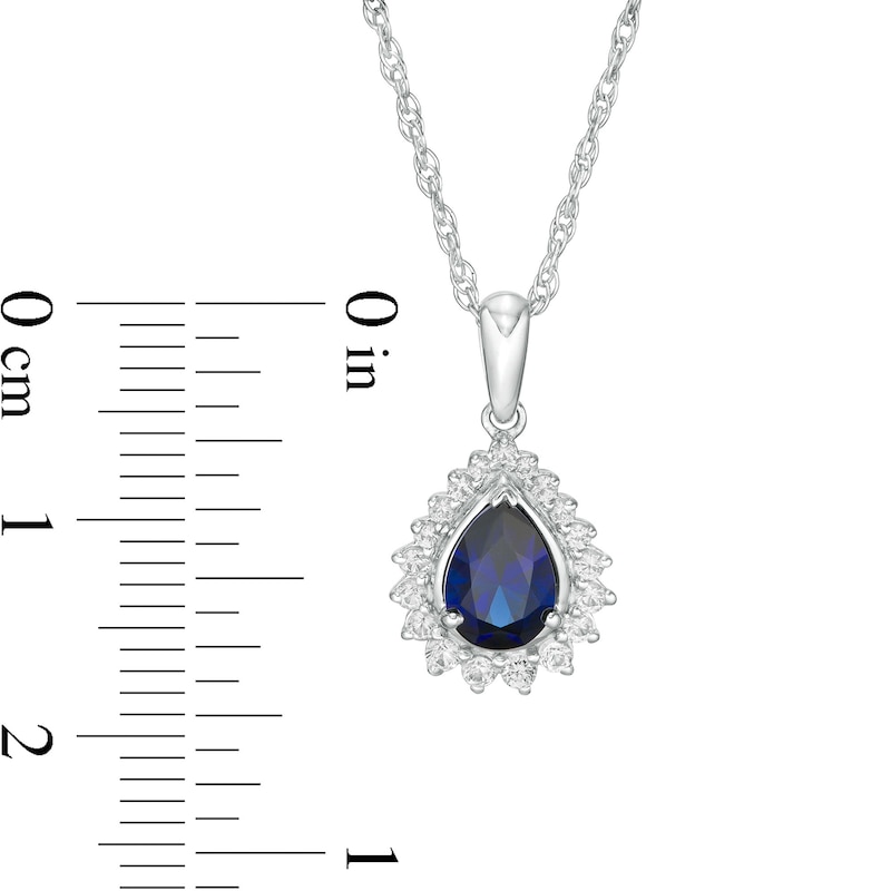 Pear-Shaped Lab-Created Blue and White Sapphire Shadow Frame Pendant in Sterling Silver