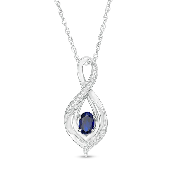 Oval Lab-Created Blue Sapphire and Diamond Accent Infinity Pendant in Sterling Silver