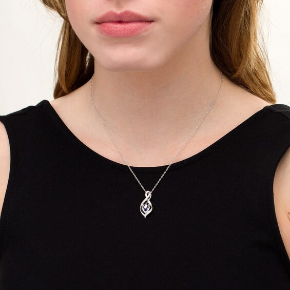 Oval Lab-Created Blue Sapphire and Diamond Accent Infinity Pendant in Sterling Silver
