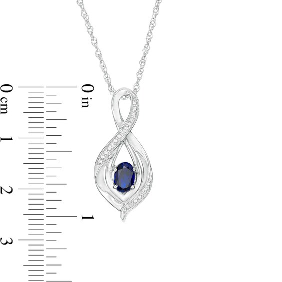 Oval Lab-Created Blue Sapphire and Diamond Accent Infinity Pendant in Sterling Silver