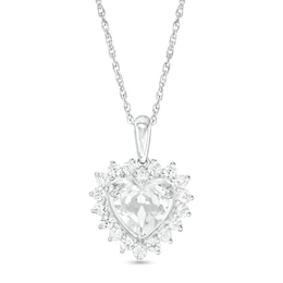 7.0mm Heart-Shaped Lab-Created White Sapphire Shadow Frame Pendant in Sterling Silver
