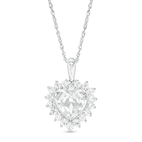 7.0mm Heart-Shaped Lab-Created White Sapphire Shadow Frame Pendant in Sterling Silver