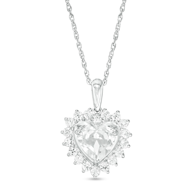 Main Image 1 of 7.0mm Heart-Shaped Lab-Created White Sapphire Shadow Frame Pendant in Sterling Silver
