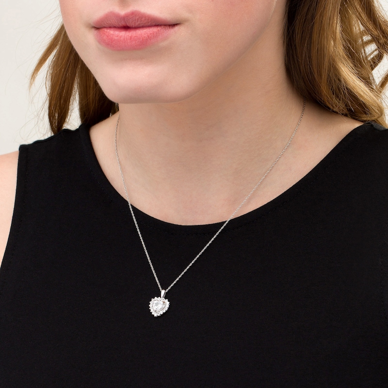 Main Image 2 of 7.0mm Heart-Shaped Lab-Created White Sapphire Shadow Frame Pendant in Sterling Silver