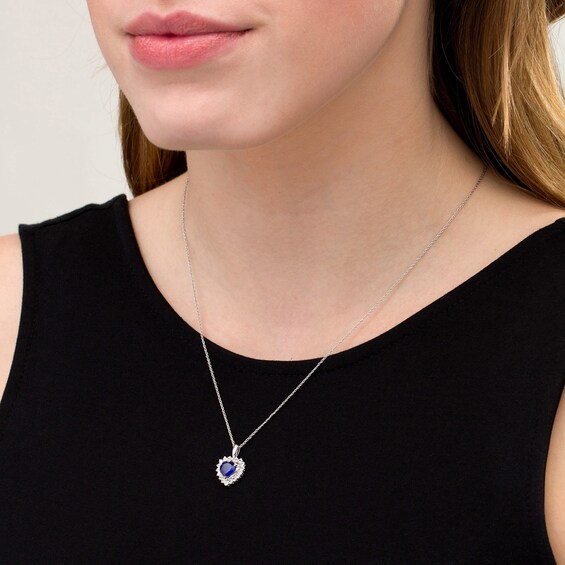 7.0mm Heart-Shaped Lab-Created Blue and White Sapphire Shadow Frame Pendant in Sterling Silver