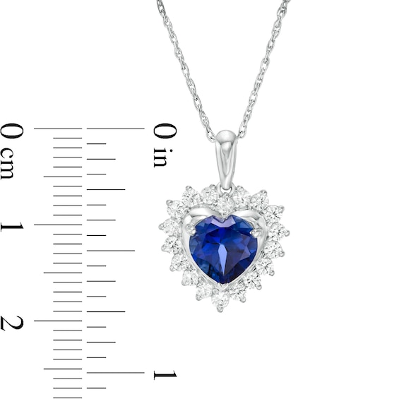 7.0mm Heart-Shaped Lab-Created Blue and White Sapphire Shadow Frame Pendant in Sterling Silver