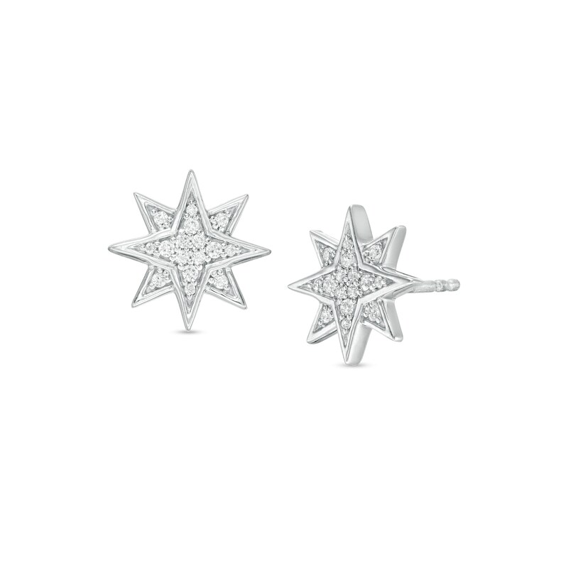 Main Image 1 of 1/6 CT. T.W. Diamond Eight-Point Star Stud Earrings in Sterling Silver