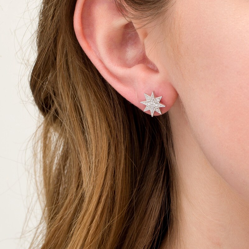 Main Image 2 of 1/6 CT. T.W. Diamond Eight-Point Star Stud Earrings in Sterling Silver