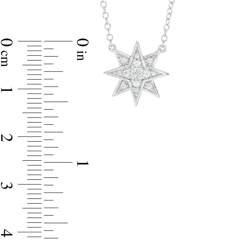 Main Image 3 of 1/8 CT. T.W. Diamond Eight-Point Star Necklace in Sterling Silver