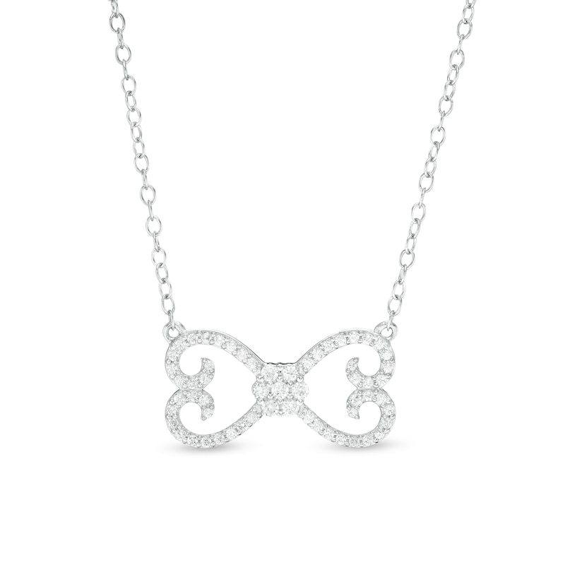 Main Image 1 of 1/4 CT. T.W. Diamond Mirrored Hearts Necklace in Sterling Silver