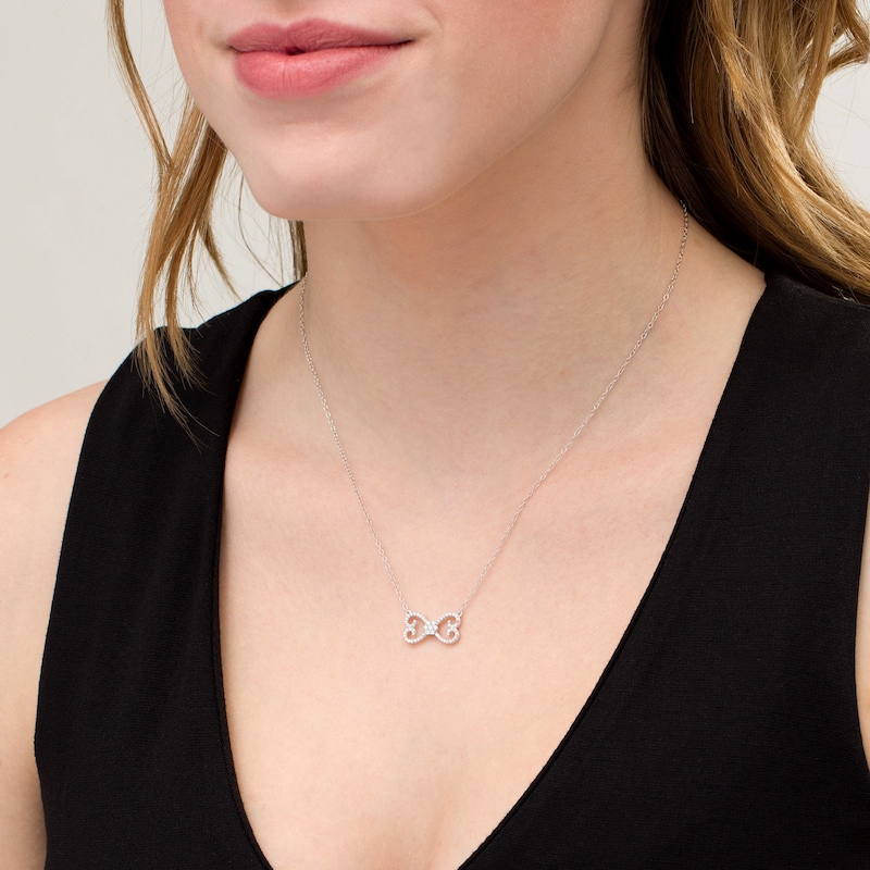 Main Image 2 of 1/4 CT. T.W. Diamond Mirrored Hearts Necklace in Sterling Silver