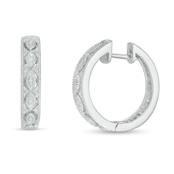 Diamond Accent Vintage-Style Hoop Earrings in Sterling Silver