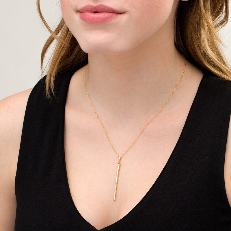 Main Image 2 of 1/8 CT. T.W. Diamond Stick "Y" Necklace in 10K Gold