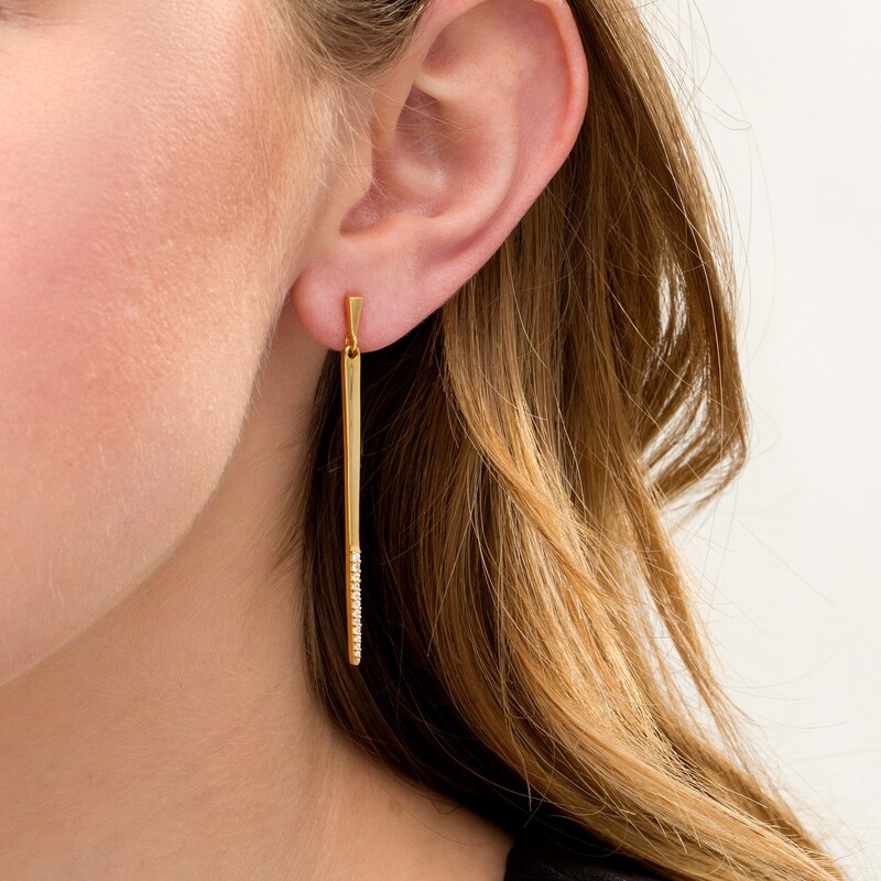 Main Image 2 of 1/5 CT. T.W. Diamond Elongated Stick Drop Earrings in 10K Gold