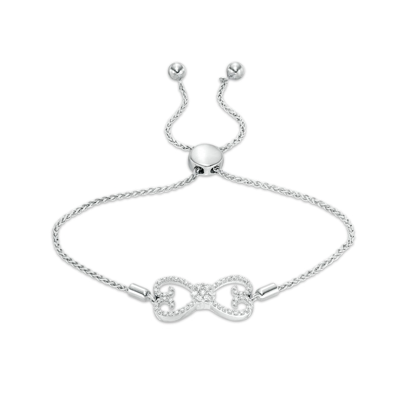 Main Image 1 of 1/4 CT. T.W. Diamond Mirrored Hearts Bolo Bracelet in Sterling Silver - 8.7"