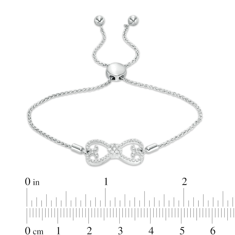 Main Image 3 of 1/4 CT. T.W. Diamond Mirrored Hearts Bolo Bracelet in Sterling Silver - 8.7"