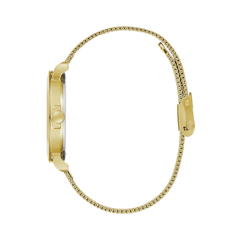 Main Image 2 of Ladies' Caravelle by Bulova Crystal Accent Gold-Tone Mesh Watch with Black Dial (Model: 44L256)