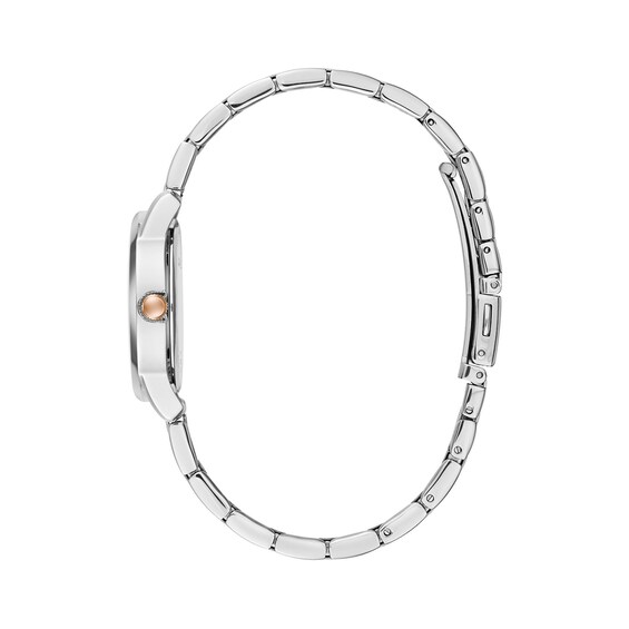 Ladies' Caravelle by Bulova Diamond Accent Two-Tone Watch with White Dial (Model: 45P110) Ladies' Caravelle by Bulova Diamond Accent Two-Tone Watch with White Dial (Model: 45P110)