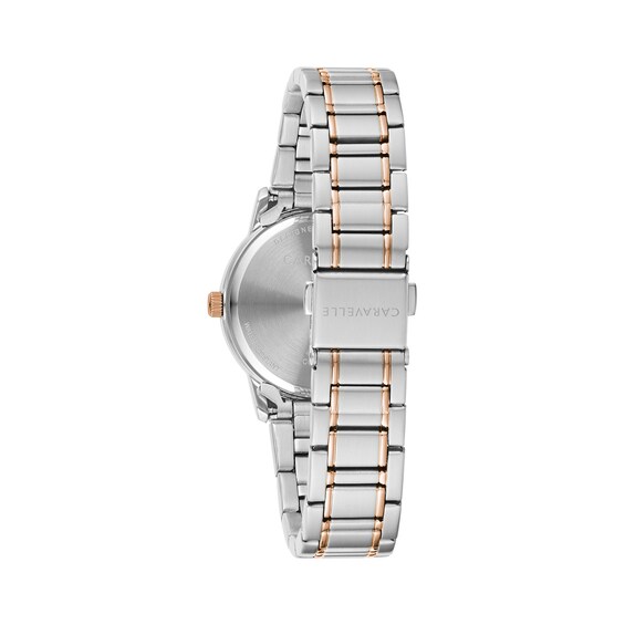 Ladies' Caravelle by Bulova Diamond Accent Two-Tone Watch with White Dial (Model: 45P110) Ladies' Caravelle by Bulova Diamond Accent Two-Tone Watch with White Dial (Model: 45P110)